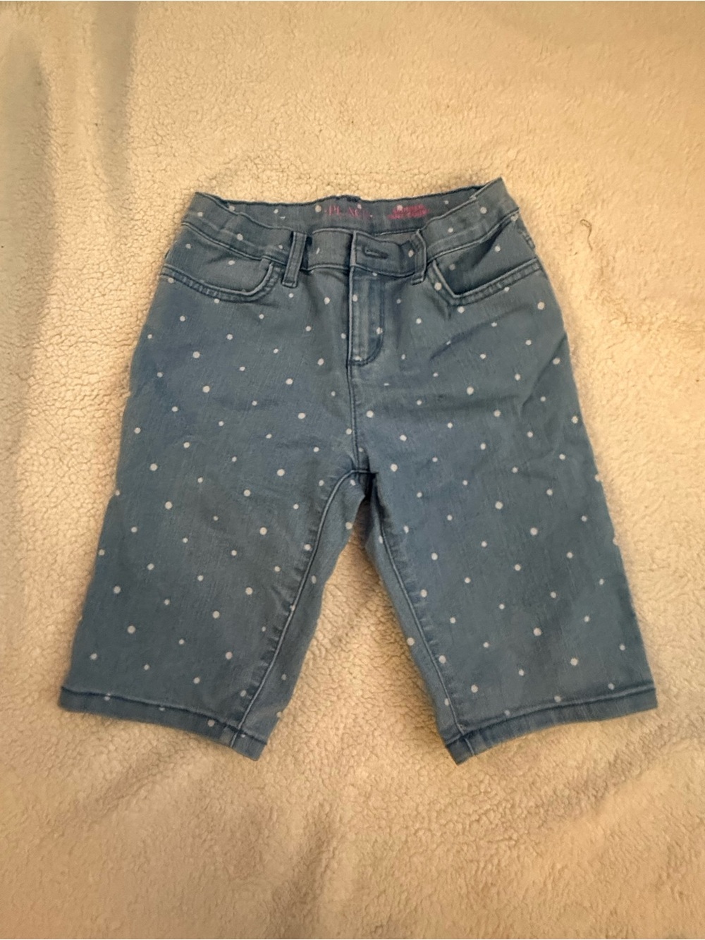Place Girls' Blue Polka Dot Denim Shorts